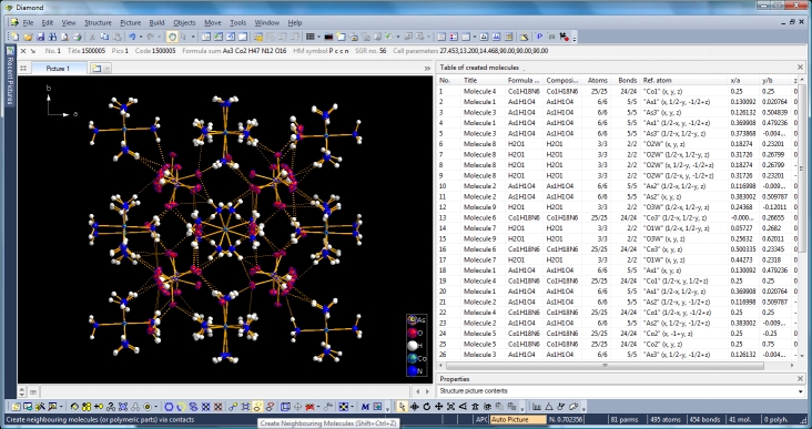Screenshot of COD:1500005 after running command 'Create Neighbouring Molecules' twice around 'Molecule 4'