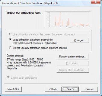 Step 4 of 8: Define the diffraction data