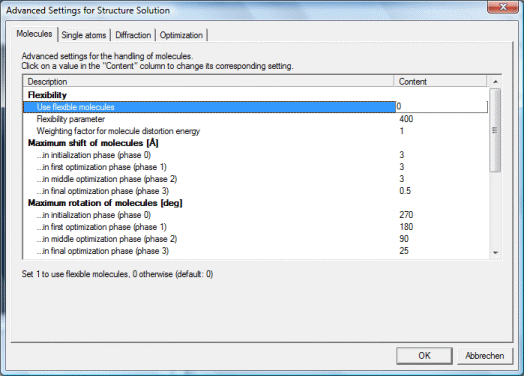 Advanced settings dialog