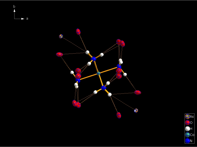 Contacts from the atoms of the molecule to neighbouring atoms (depicted as dotted lines)