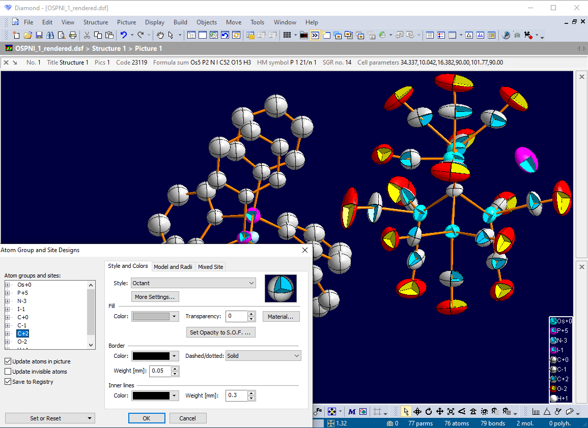 Diamond ORTEP-like styles in rendering mode