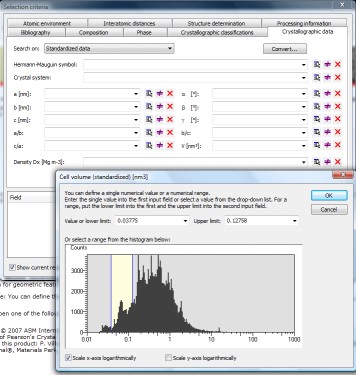 Histogram for selection of cell volumes range. Click to enlarge.